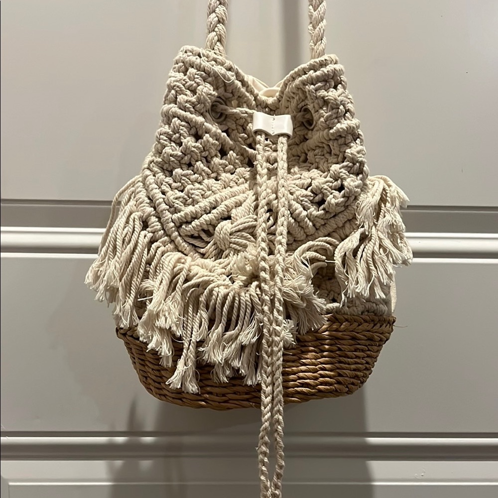 American Eagle Outfitters Cream and Tan Crossbody Bag with Woven Design NWOT